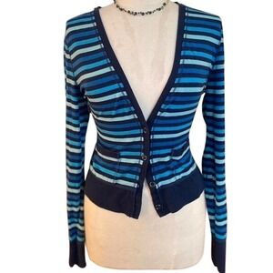 Aeropostale Womens Vtg Y2K Blue Striped Cropped Cardigan Sweater XL Bella Swan